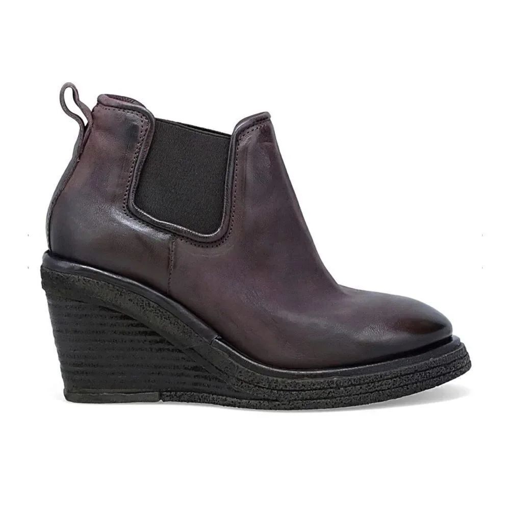 New A.S.98 Talen Wedge Ankle Bootie in Eggplant Leather Size 39